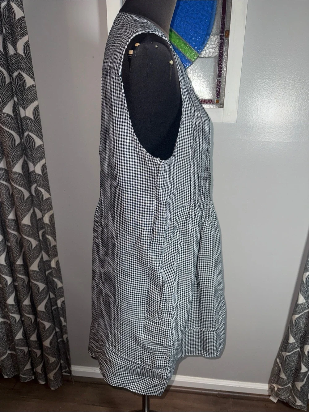 Quince Navy & White Gingham European Linen Sleeveless Swing Dress XL